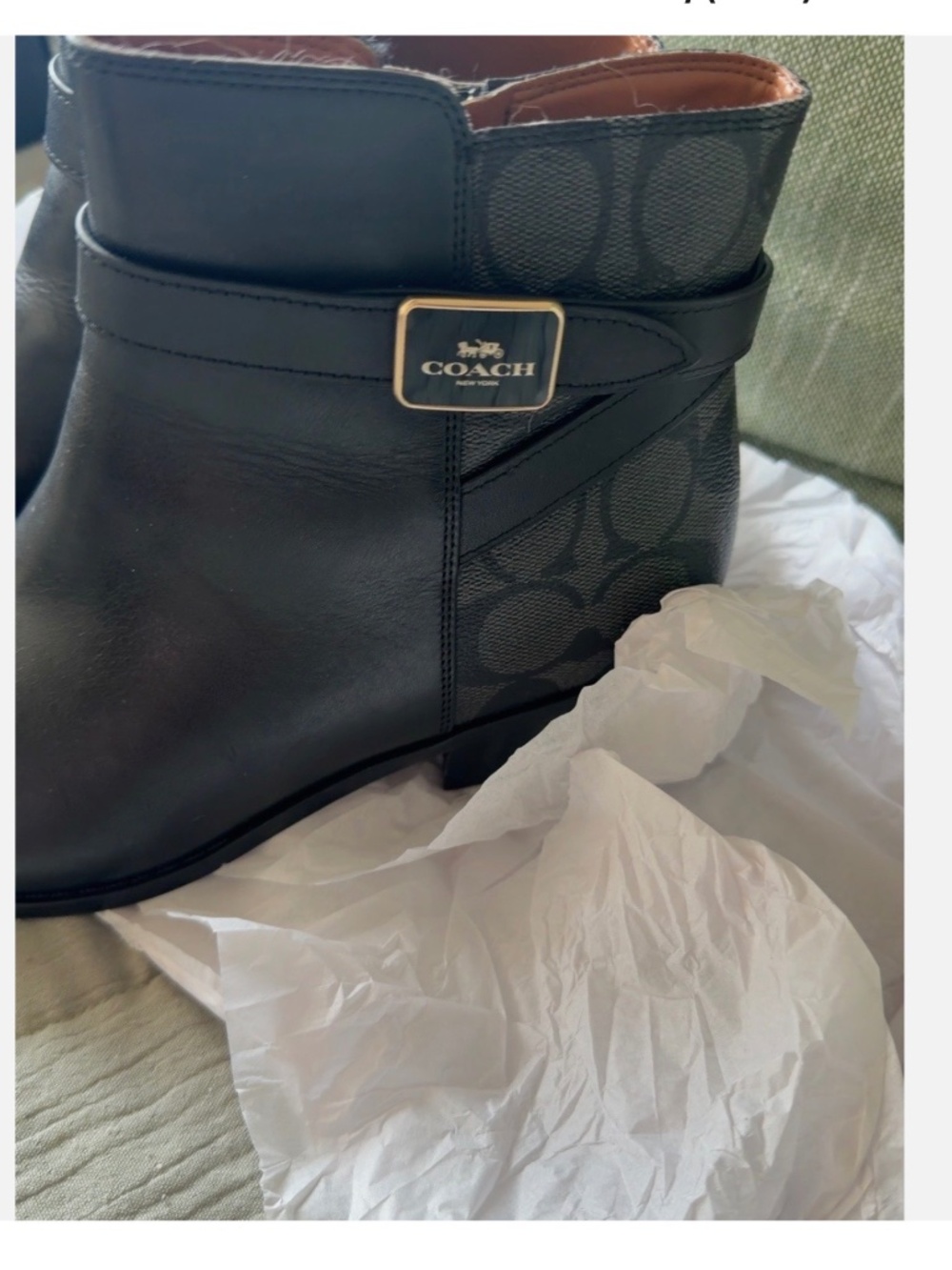 Coach Dean CC627 Black Leather Signature C Ankle Booties Boots 7.5B Box